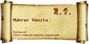 Mahrer Veszta névjegykártya